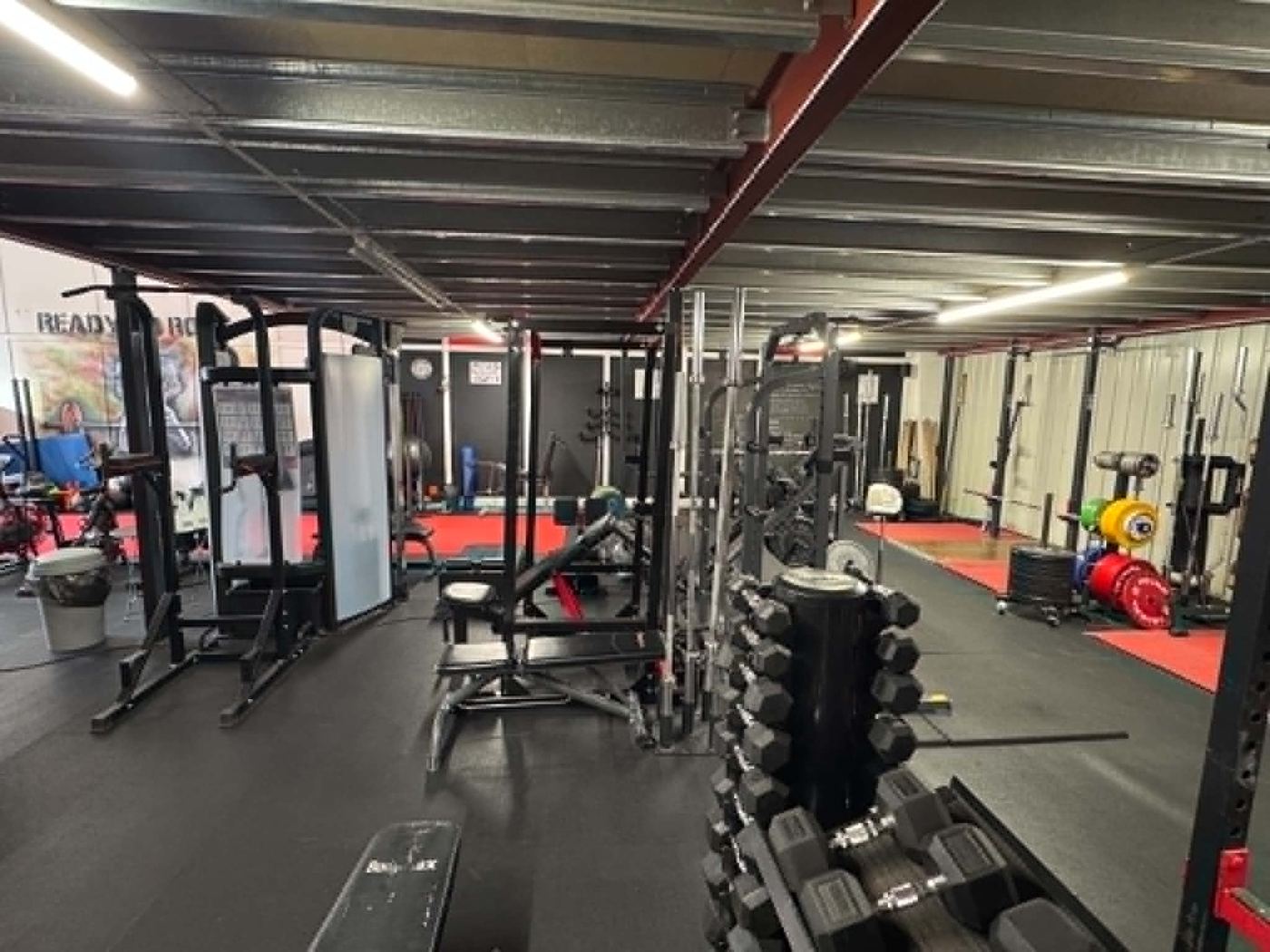 The free weights area at Amazon24 Fitness